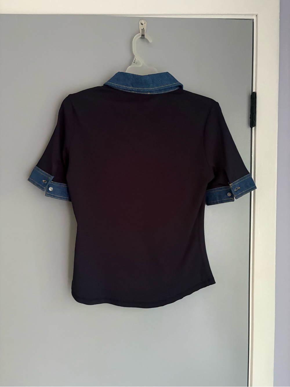 Industry Polo Top with Denim Trim - Picture 4 of 5